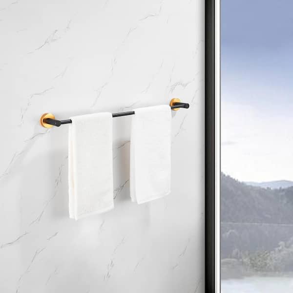 Thickened space aluminum bathroom accessories wall-mounted 3-piece set, super load-bearing capacity, gold+Black