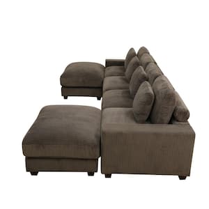 123 in. W Square Arm L-Shaped 4-Seater Modular Free Combination Sofa in Brown