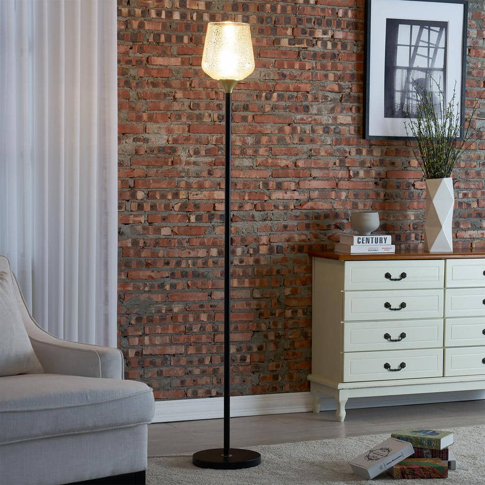 Maxax Olympia 70 in. Black Torchiere Floor Lamp With Glass Shade F72-BK  The Home Depot