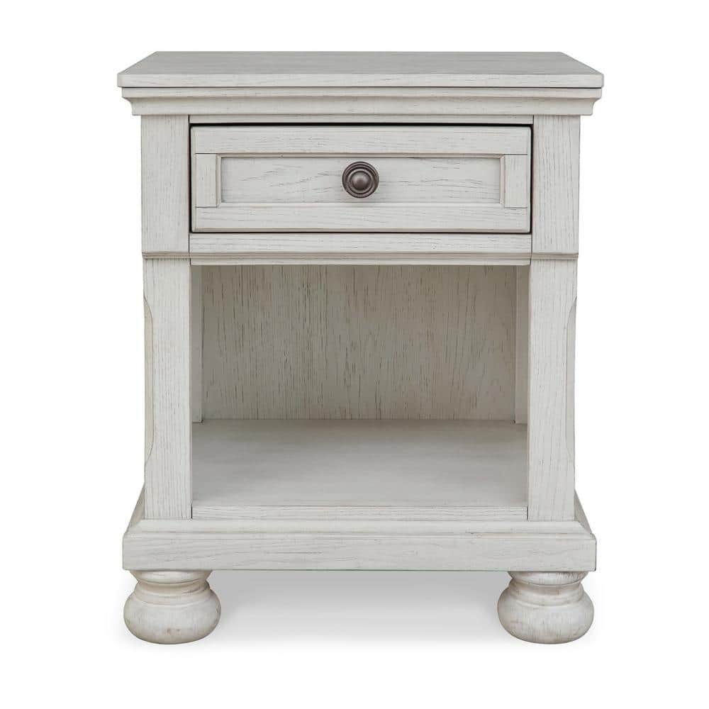 Elegant Robbinsdale Antique White 1-Drawer Nightstand with Bronze-Tone Hardware