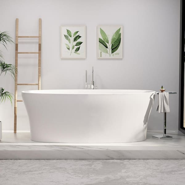 GIVING TREE Juno 67 in. x 31.5 in. Solid Surface Non-Whirlpool Soaking Bathtub with Interior Ergonomics Radian Backrest in White