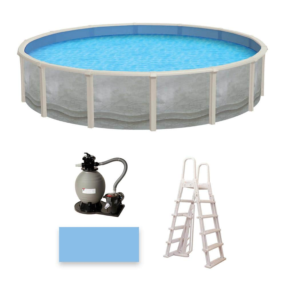 Blue Wave Trinity 21 ft. Round 52 in. Deep Steel Wall Pool Package with 7 in. Top Rail