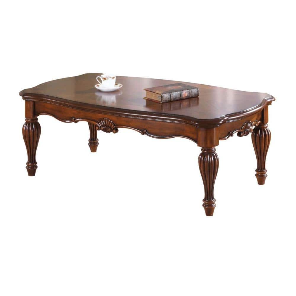 Cherry Brown Vintage Rectangular Coffee Table with Fluted Legs