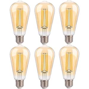 100-Watt Equivalent ST19 Dimmable LED Straight Filament Vintage Edison Light Bulb E26 Base, 2450K Warm White (6-Pack)
