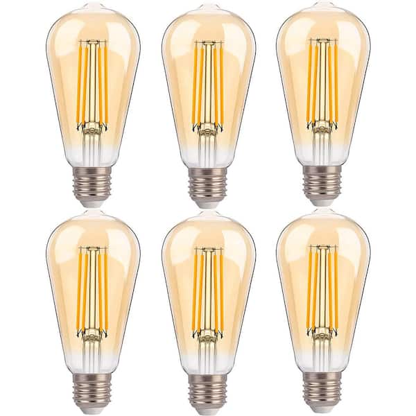 FLSNT 100-Watt Equivalent ST19 Dimmable LED Straight Filament Vintage Edison Light Bulb E26 Base, 2450K Warm White (6-Pack)
