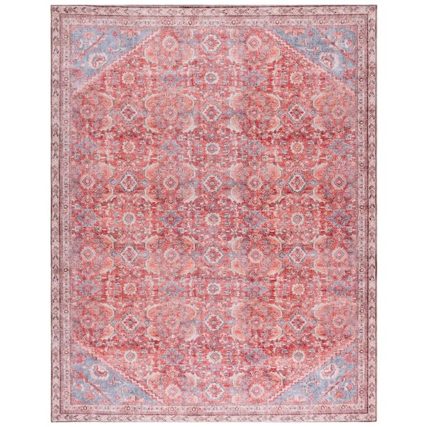 Vintage Serapi Red/Blue 9 ft. x 12 ft. Machine Washable Floral Border Ornate Area Rug