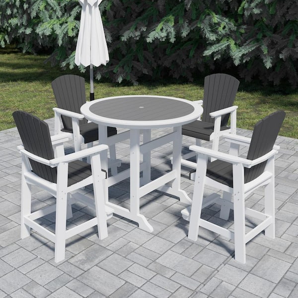 myhomore White and Gray 51.18 in. H, 5-Piece HDPE Round Outdoor Dining Bar Set