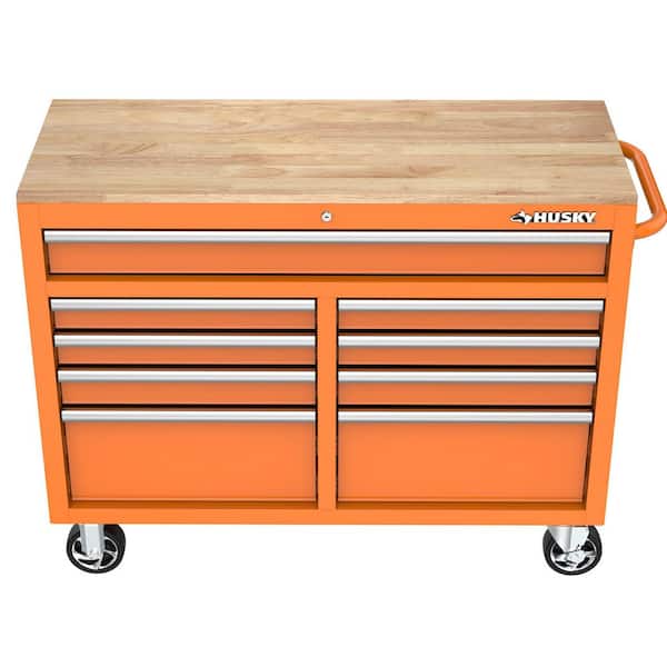 Reviews for Husky 46 in. W x 18 in. D 9-Drawer Gloss Orange Mobile