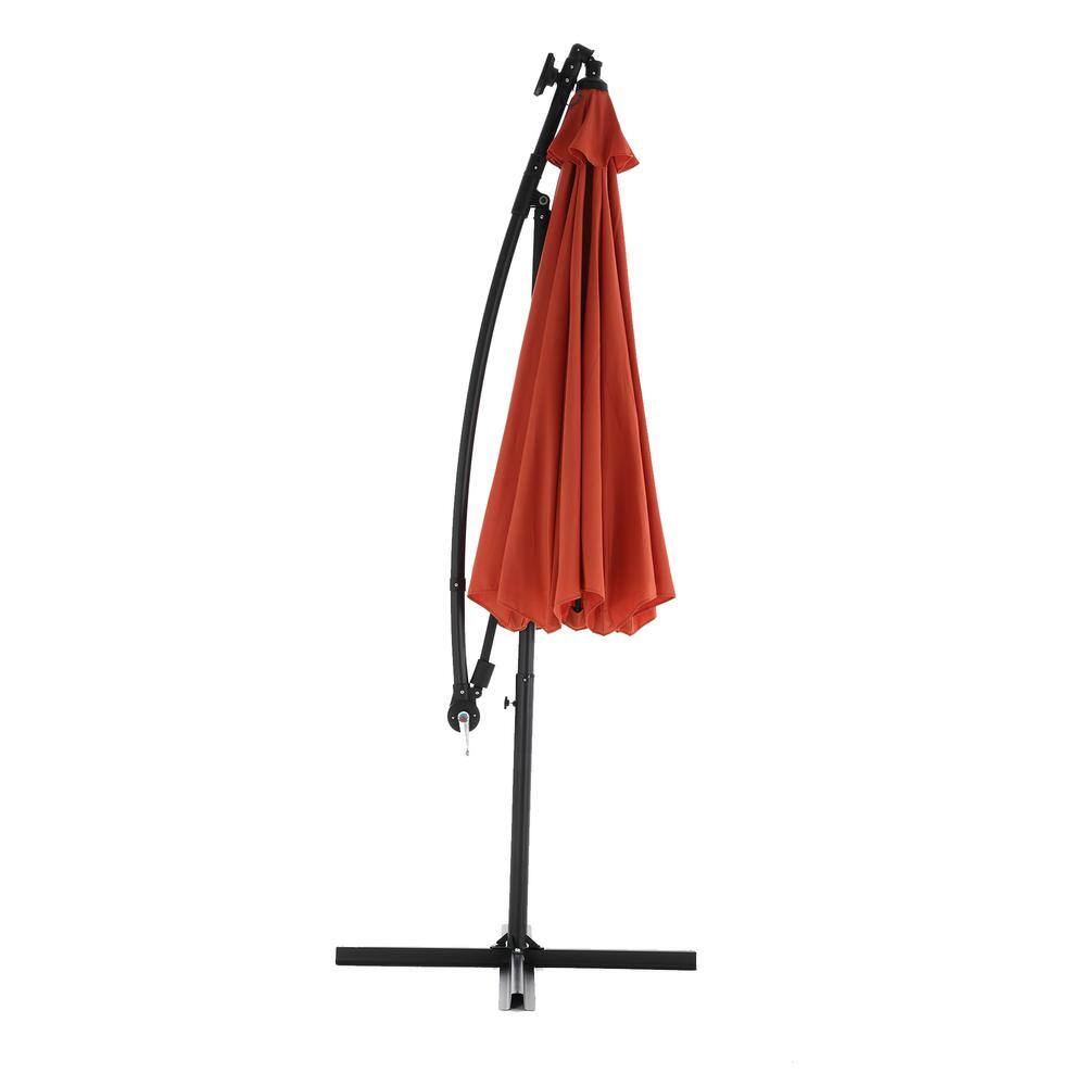 10 ft Orange Cantilever Patio Umbrella with Solar LED Lights and Steel Pole