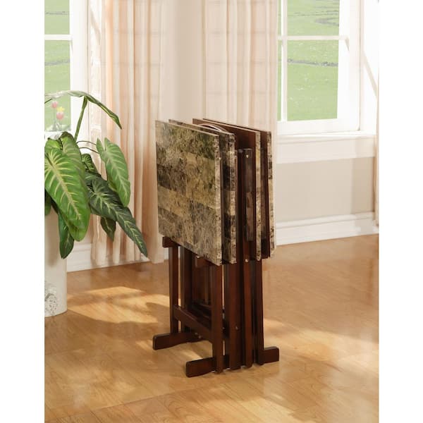 Brown Linon Home Decor Tray Table Set Brown, 1 Set Faux Marble