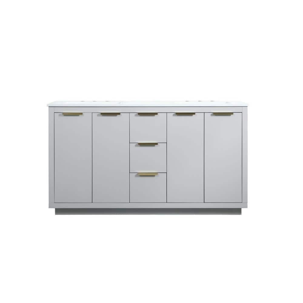 Timeless Home 60 in. W Double Bath Vanity in Grey with Engineered Stone Van