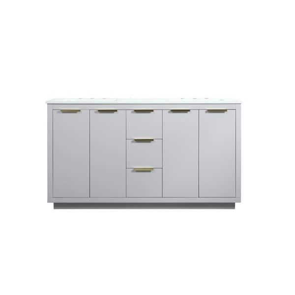 Unbranded Timeless Home 60 in. W Double Bath Vanity in Grey with Engineered Stone Vanity Top in Calacatta with White Basin