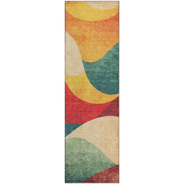 Mayfield Premium Machine Washable Abstract AMF2184 Orange 2 ft. x 7 ft. Runner Rug