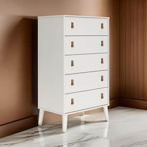 White, Brown 5 Drawers 29.88 in. Dresser Without Mirror