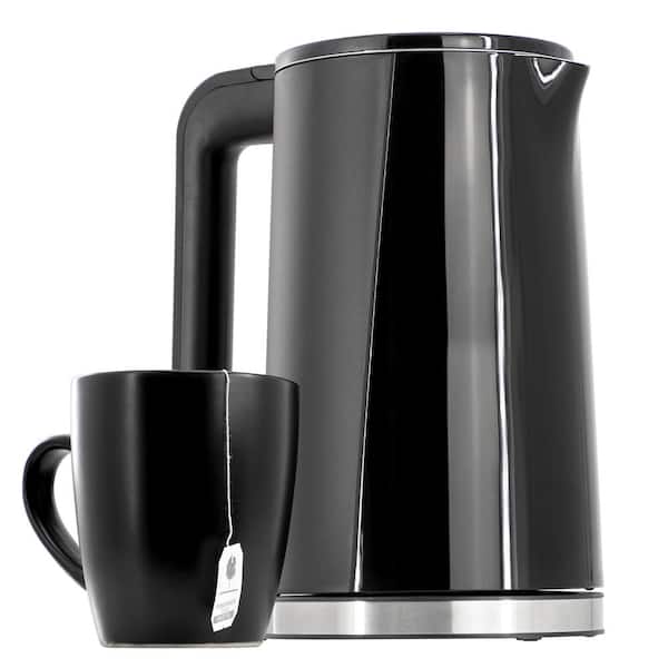 MegaChef 7 Cup Double Wall Stainless Steel Electric Tea Kettle in Black