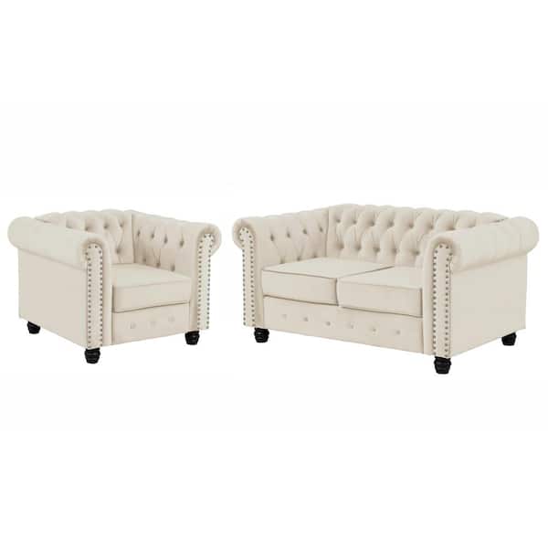 Morden Fort Velvet Couches for Living Room Sets Chair and Loveseat 2 Pieces Top in Beige