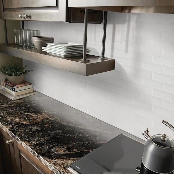 Whisper White Beveled Subway 12 in. x 12 in. Glossy Ceramic Mesh-Mounted Mosaic Wall Tile (10 sq. ft./Case)