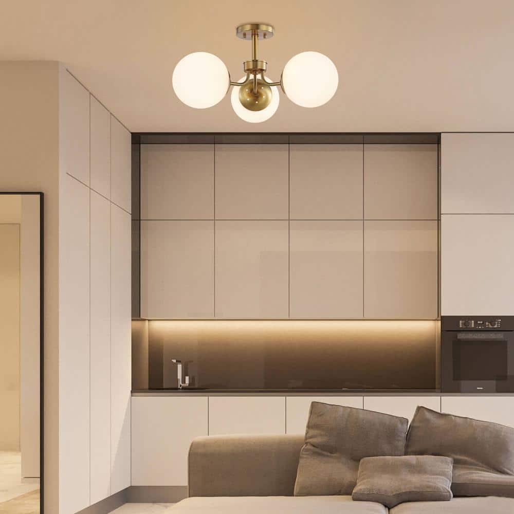 23.5" Brass and Frosted Glass Globe LED Ceiling Light