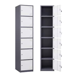 Storage Locker 6 Door with Keys in Gray White Locker Cabinet for Employees School Gym Dormitory 17"D x 15"W x 71"H
