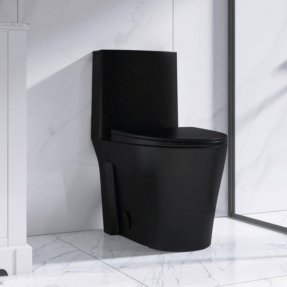 12 in., 1.1/1.6 GPF Dual Flush Elongated Toilet in Black Seat Included (1-P