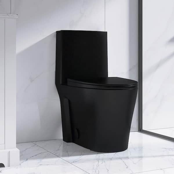 Unbranded 12 in., 1.1/1.6 GPF Dual Flush Elongated Toilet in Black Seat Included (1-Piece)