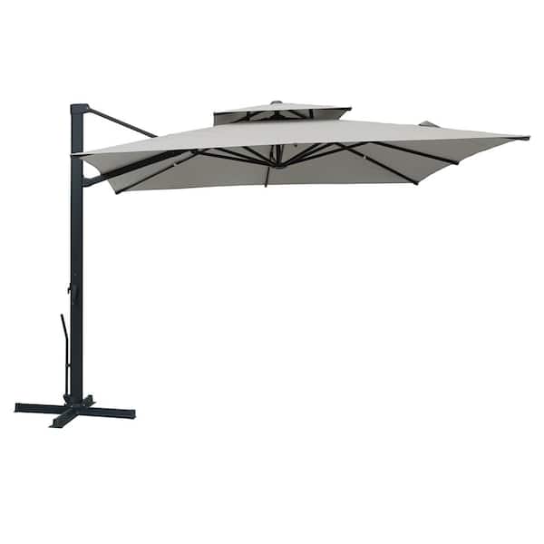 Boyel Living 10 x 10 ft. 360° Rotation Double Top Square Cantilever Patio Umbrella in Gray
