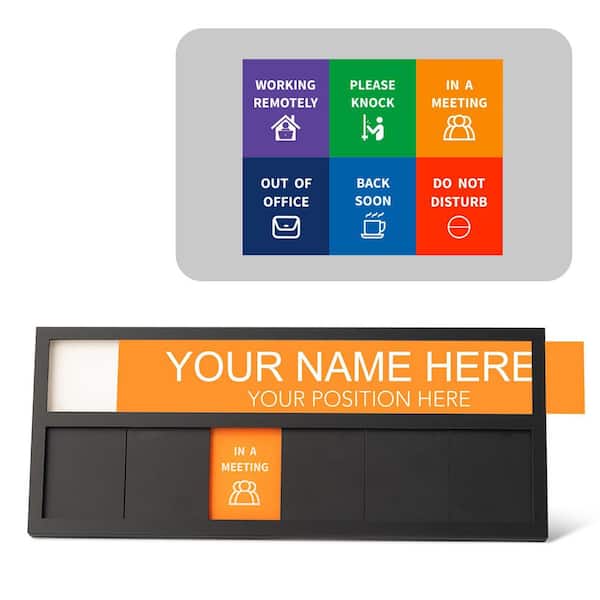 Office Door Sign Name Plate 6 Privacy Status Desk Display or Adhesive Mount Black with Slider Function 1 Piece