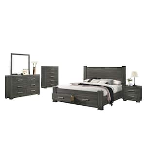 Lisa 5-Piece Weathered Grey Eastern King Bedroom Set With Chest
