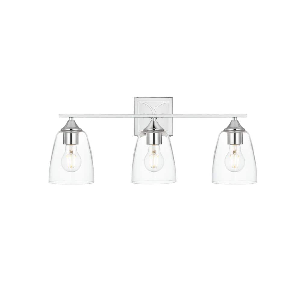 Simply Living 24 in. 3-Light Modern Chrome Vanity Light with Clear Bell Sha