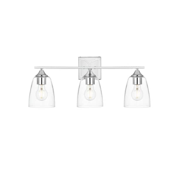 Unbranded Simply Living 24 in. 3-Light Modern Chrome Vanity Light with Clear Bell Shade