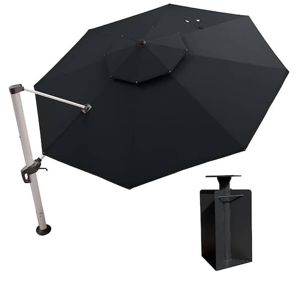 PURPLE LEAF 13 ft. Octagon High-Quality Aluminum Cantilever Polyester Outdoor Patio Umbrella with Base in Ground, Black