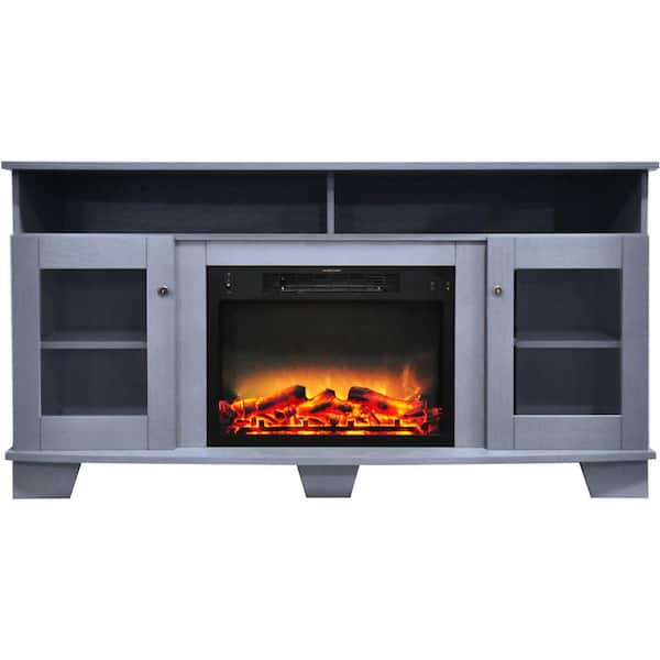 Hanover Glenwood 59.1 in. W Freestanding Electric Fireplace TV Stand in Slate Blue with Enhanced Log Display