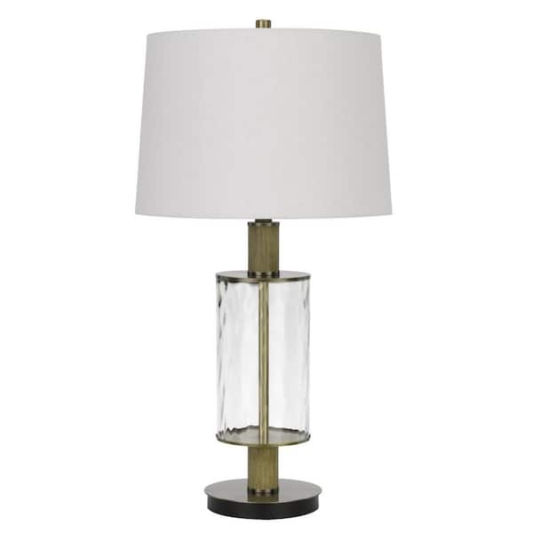 HomeRoots 31 in. Clear Metal Table Lamp with White Empire Shade