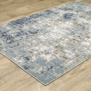 Emory Blue/Ivory 7 ft. x 10 ft. Abstract Geometric Polypropylene Polyester Blend Indoor Area Rug