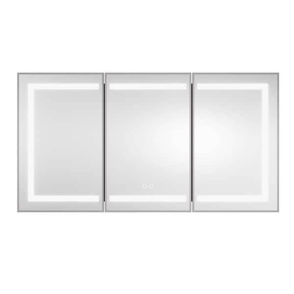 60 in. W x 32 in. H Large Rectangular Silver Wall Mount LED Lighted Medicine Cabinet with Mirror
