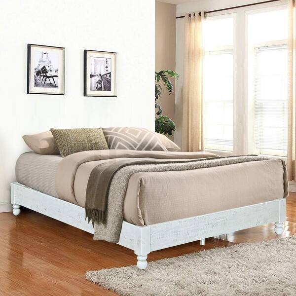 Queen Size Platform Bed Frame Bedroom Foundation Furniture White 