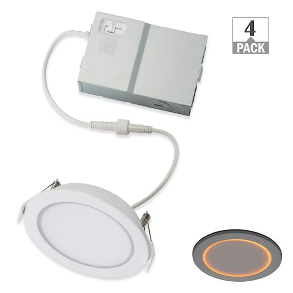 4 in. Canless Downlight Integrated LED Recessed Light Trim Inner Ring Facing Night Light Feature Adjustable CCT (4-Pack)