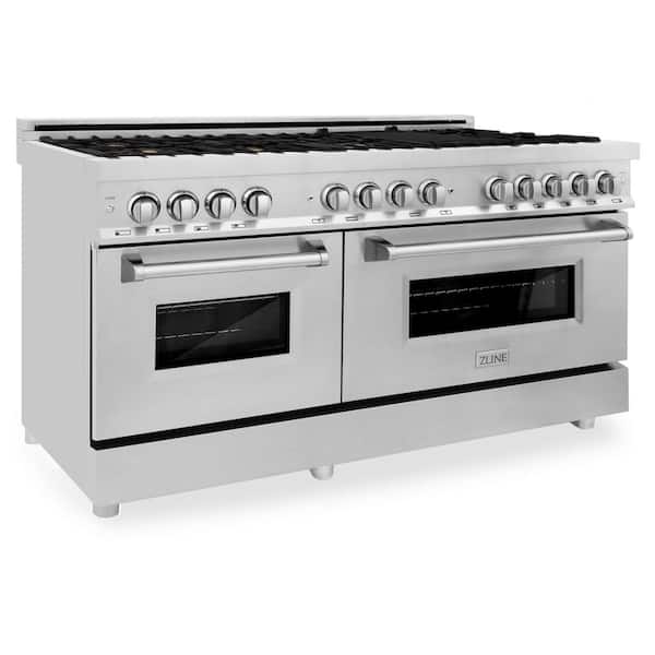 ZLINE Kitchen and Bath 60 in. 9 Burner Double Oven Dual Fuel Range with Brass Burners in Stainless Steel