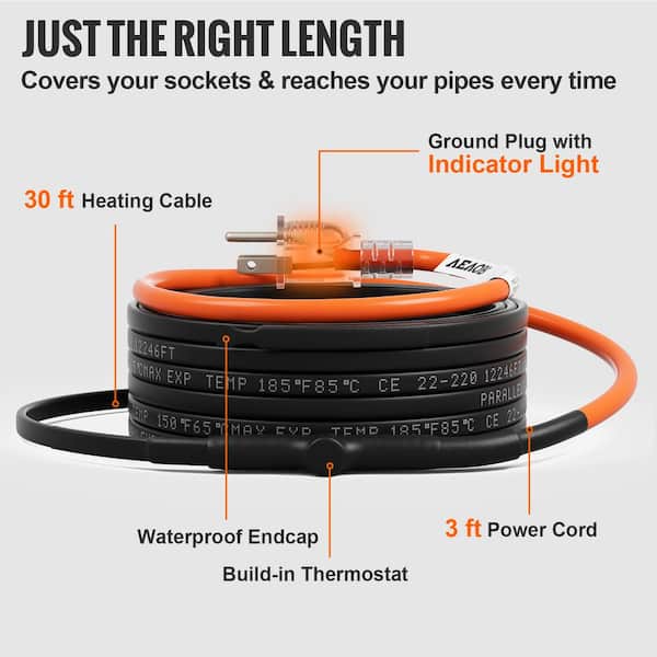 Heat Tape for Water Pipes with Thermostat 30FT, Freeze Protection  Self-Regulating Heat Trace Cable for Metal, Plastic Home Pipes, Roof and RV  - Yahoo Shopping