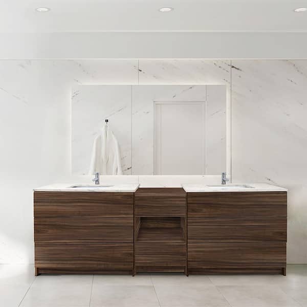 Ella Element 92 in. W x 22 in. D x 35 in. H Double Sink Bath Vanity in Dark Walnut with Lyra White Quartz Top
