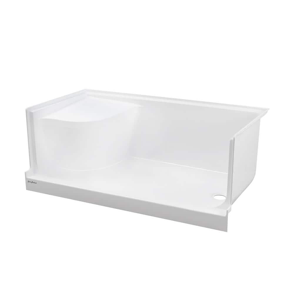 White Acrylic Single Threshold Shower Base with Seat and Right Drain