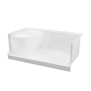 Aquatique 60 in. L X 32 in. W Alcove Shower Pan Base With Right Hand Drain and Integral Left Seat in White