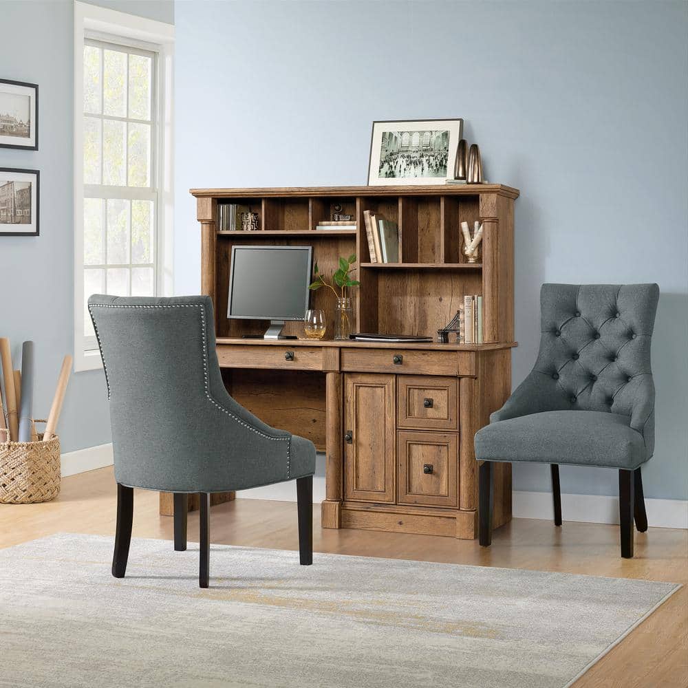 Elegant Gray Tufted Upholstered Side Chair with Black Wooden Legs