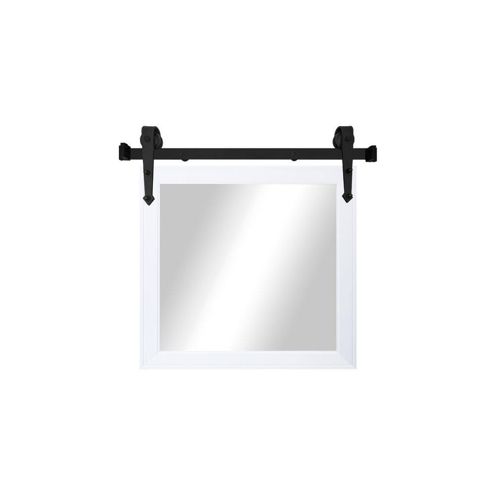 (33 in. W x 30 in. H) Gallery White Modern Rustic Vertical Mirror with Steel Barn Door Rail price history on PriceWatchPro