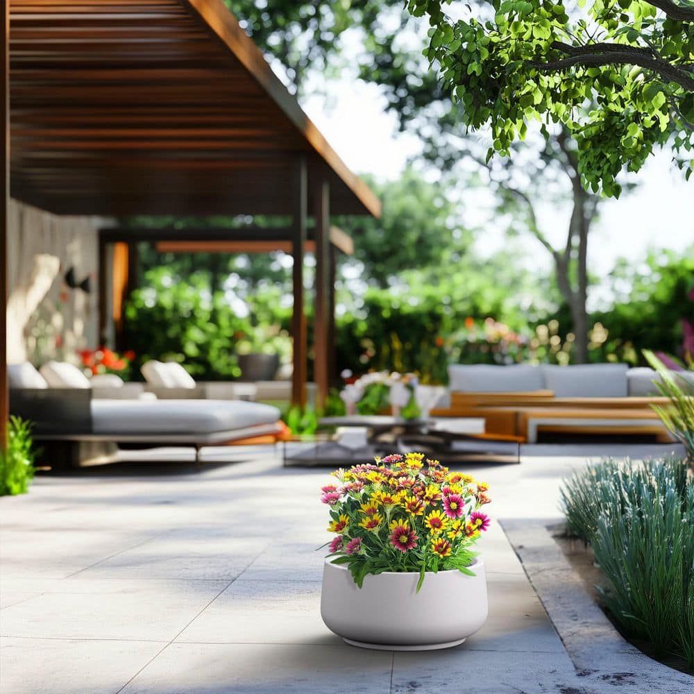 14.5 in. Small Crisp White(Enhanced Core) Concrete Round planter / Pot with Drainage Holes price history on PriceWatchPro