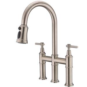 Double-Handle Pull Down Sprayer Kitchen Faucet with 3 Modes Spray, Pull Out Spray Wand in Brushed Nickel