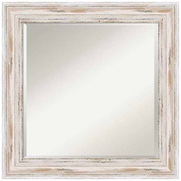 Amanti Art Alexandria White Wash 25 in. x 25 in. Beveled Square Wood Framed Bathroom Wall Mirror in White