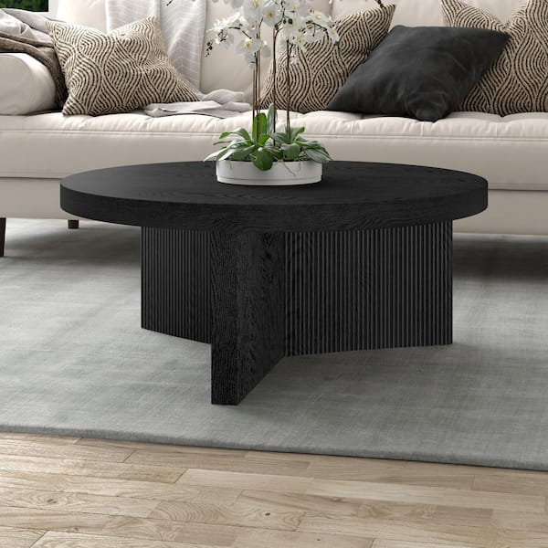 Meyer&Cross Holm 36 in. Black Grain Round MDF Top Coffee Table