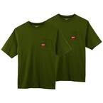 Men's Small Olive Green Heavy-Duty Cotton/Polyester Short-Sleeve Pocket T-Shirt (2-Pack)