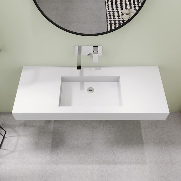 SJ STAR&JANE 47 in. Wall Mount Rectangle Vessel Sink, Solid Surface Bathroom Vessel Sink in White